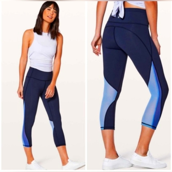lululemon athletica Pants - Lululemon Mix & Mesh Crop 21" Midnight In Navy Moroccan Blue/Light Horizon 4